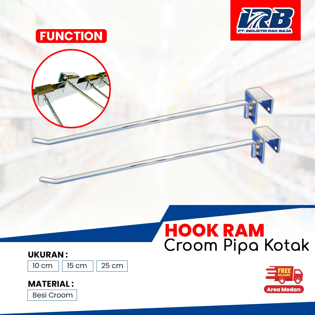 hook ram croom pipa kotak untuk rak besi dan rak gondola