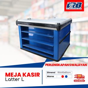 Meja Kasir Letter L Blue dan Red