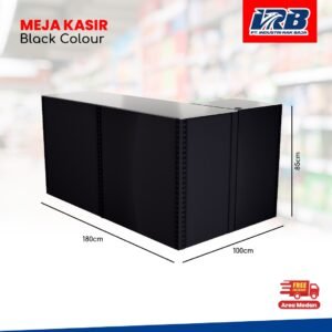 meja kasir warna hitam untuk display toko, minimarket, swalayan, dan retail lainya.