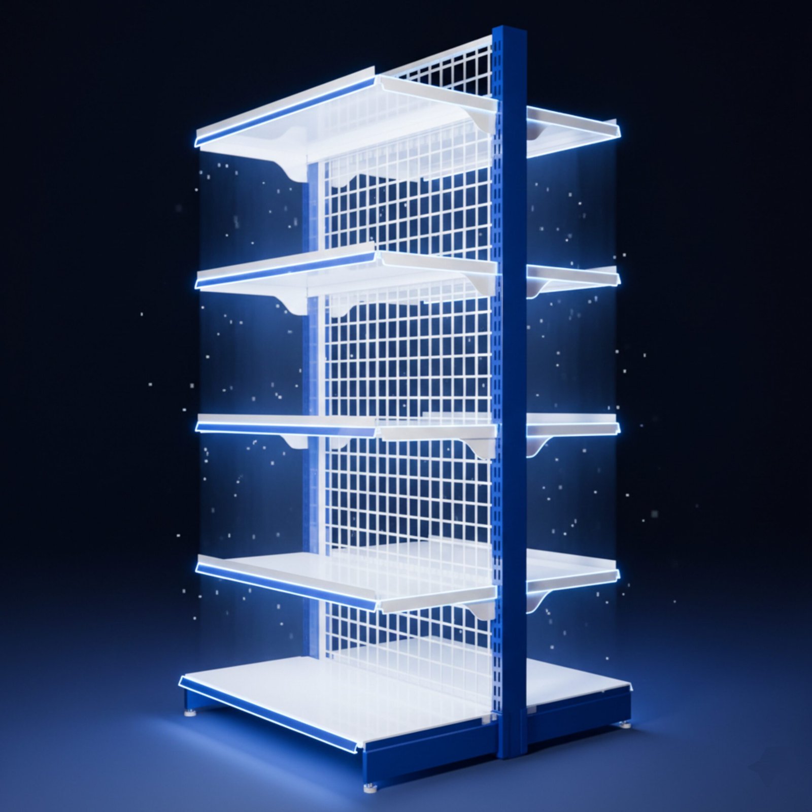 rak gondola berwarna biru